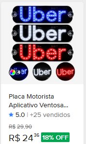 Comparação de preço de Placa Uber c/ Ventosa Led