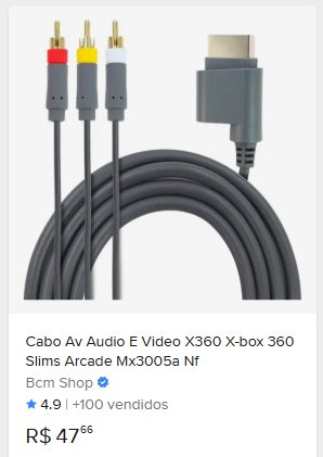Comparação de preço de Cabo Av Rca Audio Video Xbox Slim - 2,5 Metros