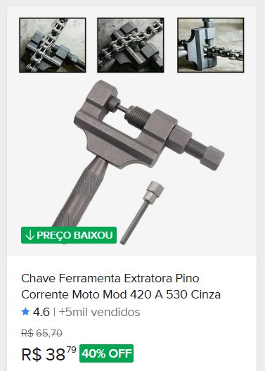Comparação de preço de Chave Ferramenta Extratora Pino Corrente Moto Mod 420 A 530