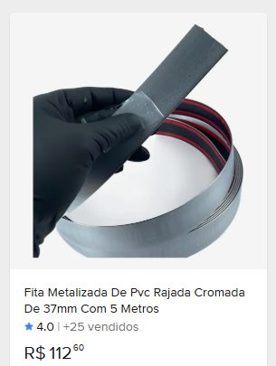 Comparação de preço de Fita Metalizada De Pvc Rajada Cromada De 37mm Com 5 Metros