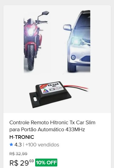 Comparação de preço de H-Tronic Controle Portão Tx Car 433,92 Mhz Code Learn Slim Htronic