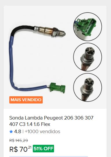 Comparação de preço de Sonda Lambda Peugeot 206 306 407 Citroën C3 C4 Pallas 2008
