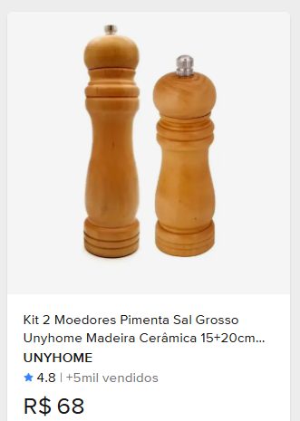 Comparação de preço de Kit 2 Moedores Pimenta Sal Grosso Unyhome Madeira Cerâmica 15+20cm Bege