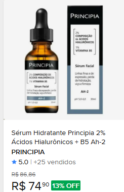 Comparação de preço de Sérum Hidratante Principia 2% Ácidos Hialurônicos + B5 Tipo de pele Todos