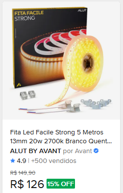 Comparação de preço de Fita Led Facile Strong 5 Metros 13mm 20w