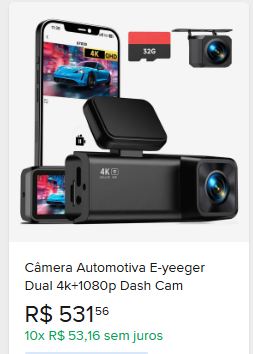 Comparação de preço de Câmera Automotiva E-yeeger Dual 4k+1080p Dash Cam