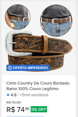 Comparação de preço de Cinto Country De Couro Bordado