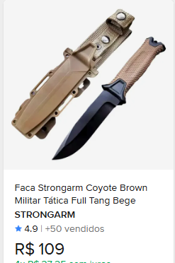 Comparação de preço de Faca Strongarm Coyote Brown Militar Tática Full Tang Bege