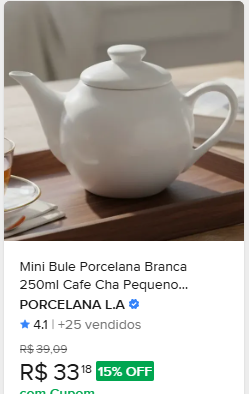 Comparação de preço de Mini Bule Porcelana Branca 250ml Cafe Cha Pequeno Gourmet