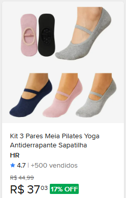 Comparação de preço de Kit 3 Pares Meia Pilates Yoga Antiderrapante Sapatilha