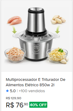 Comparação de preço de Multiprocessador E Triturador De Alimentos Elétrico 250W