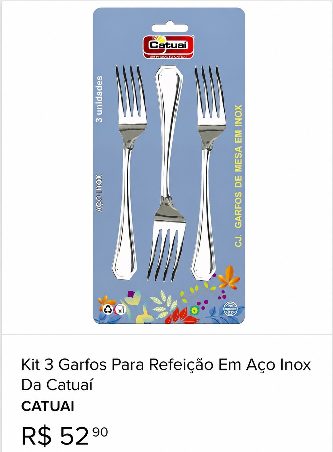 Comparação de preço de Kit 3 Garfos Para Refeição Em Aço Inox Da Catuai