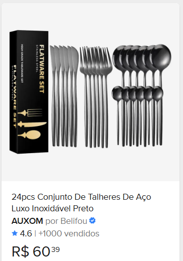 Comparação de preço de Faqueiro Mesa Posta Inox Preto Premium 24 Peças