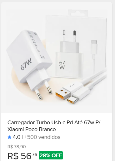 Comparação de preço de Carregador Turbo 67w Usb-c Completo