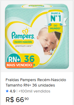 Comparação de preço de Fraldas Pampers Recém-Nascido Tamanho RN+ 36 unidades