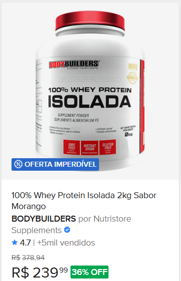 Comparação de preço de 100% Whey Isolada Proteína 2kg Morango