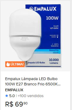 Comparação de preço de Lâmpada Led Bulbo 100w E27 Luz Branca 6500k Empalux