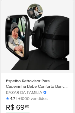 Comparação de preço de Espelho Retrovisor Para Cadeirinha Bebe Conforto Banco Carro Preto