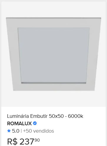 Comparação de preço de Luminaria Embutir 50x50 - 6000k 38w