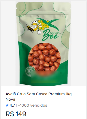 Comparação de preço de Avelã Crua Sem Casca Premium 1kg Natual Bee