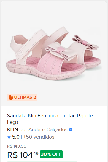 Comparação de preço de Sandalia Klin Feminina Tic Tac Papete