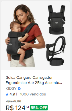 Comparação de preço de Bolsa Canguru Seguro Ergonômico Assento Bebê Premium Aiebao Cor Preto