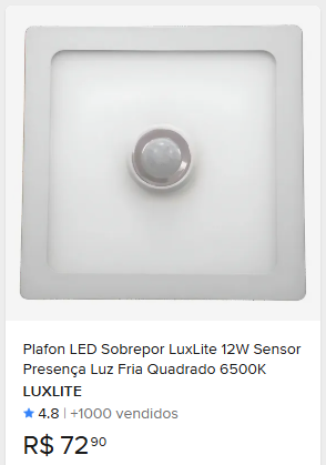 Comparação de preço de Plafon LED Sobrepor 12-18W Sensor Presença 6500K