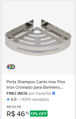 Comparação de preço de Porta Shampoo Canto Inox Fino Inox Cromado para Banheiro Parede