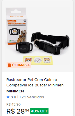Comparação de preço de Rastreador Pet Com Coleira Compativel Ios Buscar Minimen