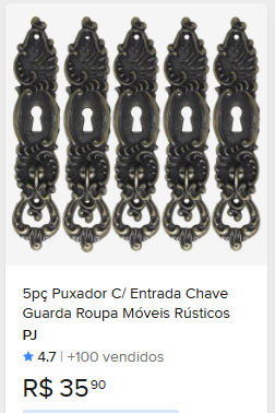 Comparação de preço de 5pç Puxador C/ Entrada Chave Guarda Roupa Móveis Rústicos
