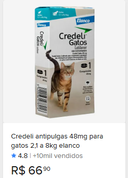 Comparação de preço de Credeli Antipulgas Para Gatos De 2,1 À 8 Kg 1 Comp. 48mg