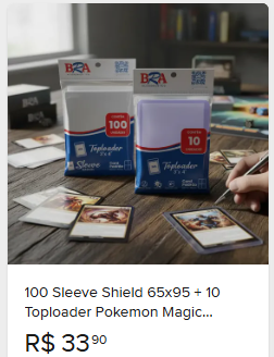 Comparação de preço de 100 Sleeve Shield 65x95 + 10 Toploader Pokemon Magic Outros