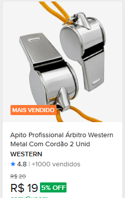 Comparação de preço de Apito Profissional De Metal Com Cordão Com 2 Unidades Cor Prata