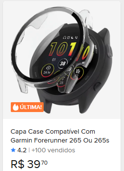 Comparação de preço de Capa Case Compatível Com Garmin Forerunner 265 Ou 265s