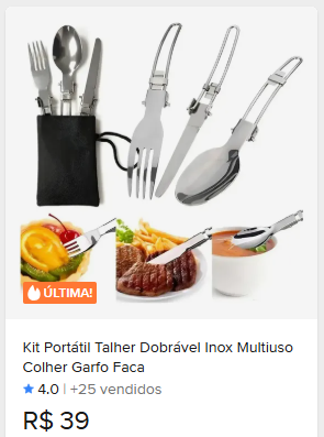 Comparação de preço de Kit 3 Talheres Inox Retrátil Camping