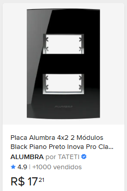 Comparação de preço de Placa Alumbra 4x2 2 Módulos Black Piano Preto Inova Pro Class