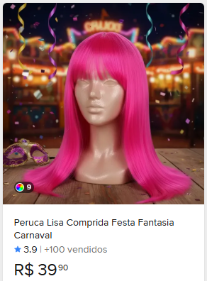 Comparação de preço de Peruca Lisa Comprida Rosa