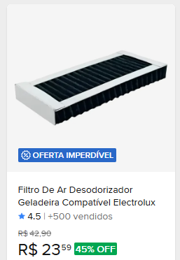 Comparação de preço de Filtro de Ar Desodorizador Geladeira Electrolux