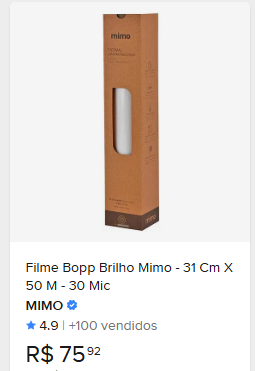 Comparação de preço de Filme Bopp Brilho Mimo - 31 Cm X 50 M - 30 Mic