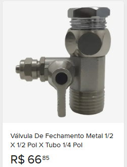 Comparação de preço de Válvula De Fechamento Metal 1/2 X 1/2 Pol X Tubo 1/4 Pol
