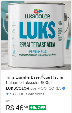 Comparação de preço de Tinta Esmalte Base Água Brilhante Lukscolor Cores 900ml