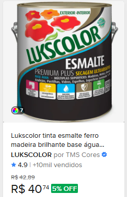 Comparação de preço de Lukscolor tinta esmalte ferro madeira brilhante base água 900ml branca