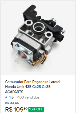 Comparação de preço de Carburador Para Roçadeira Honda Umk 435 Gx25 Gx35