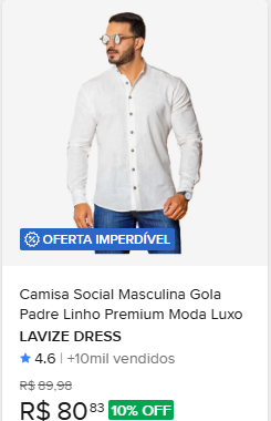 Comparação de preço de Camisa Social Gola Padre Linho Branca Manga Longa Masculina Tam. G