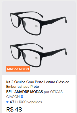 Comparação de preço de Kit 2 Óculos Grau Leitura Emborrachado 1.75