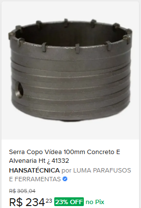 Comparação de preço de Serra Copo Vídea 100mm Concreto E Alvenaria