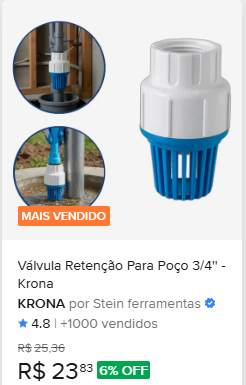 Comparação de preço de Válvula Retenção Para Poço 3/4'' - Krona