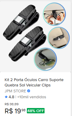Comparação de preço de Kit 2 Porta Óculos Carro Suporte Quebra Sol Veicular Clips
