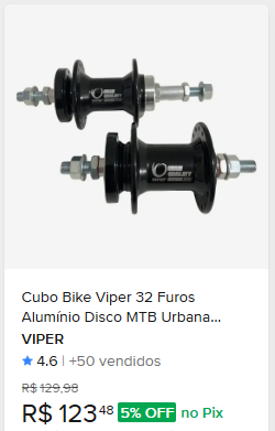 Comparação de preço de Cubo Bike Viper 32 Furos Alumínio Disco MTB Urbana Preto Kit 2 Unidades