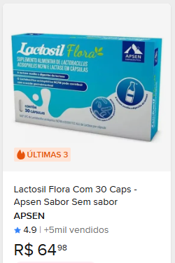 Comparação de preço de Lactosil Flora Com 30 Caps - Apsen Sabor Sem sabor